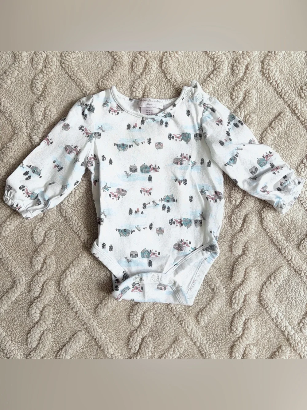 Catherine Malandrino Baby Girl 3-6M Outfit - Bodysuit Pants & Fuzzy Vest 3pc Set